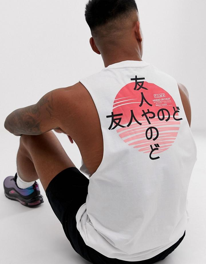 Friend Or Faux Kamikaza Back Print Sleevelss T-shirt Tank-white