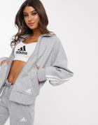 Adidas Training Three Stripe Hoodie In Gray