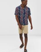 Jack & Jones Premium Slim Fit Shirt In Floral Print With Revere Collar-purple