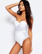 Asos Mesh Panel Cupped Swimsuit - White