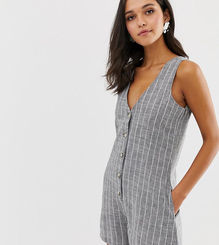 Native Youth Romper In Chambray Stripe - Gray