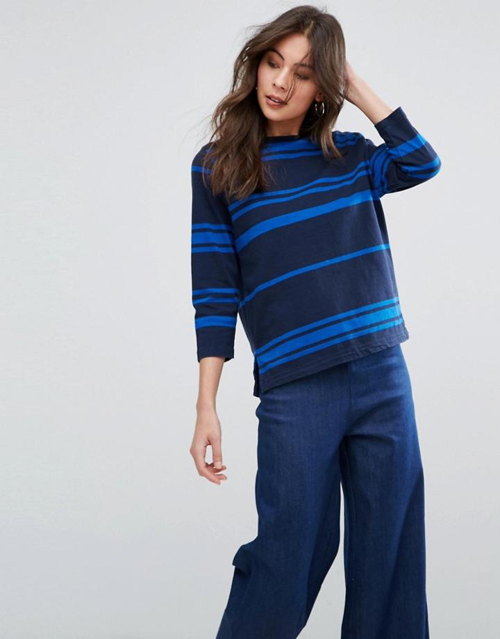 Ymc Engineered Stripe Long Sleeved Tee - Navy