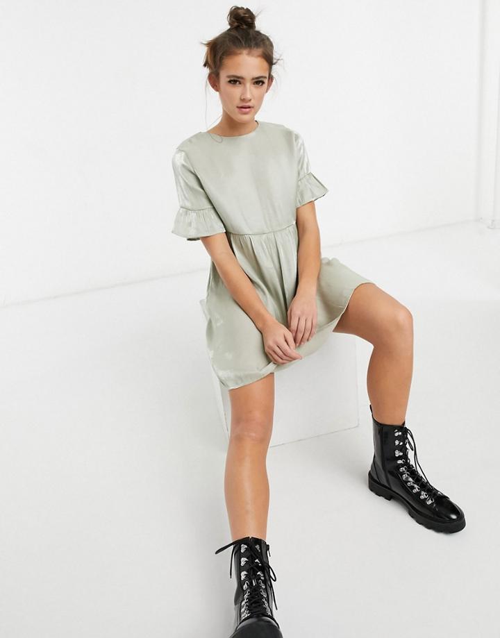 Lola May Smock Dress In Sage-green