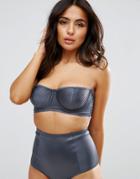 Asos Fuller Bust Satin Stitch Longline Bikini Top Dd-f - Gray