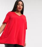 Simply Be V Neck Blouse With Pleats In Red