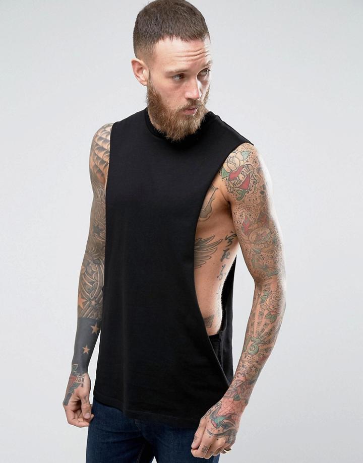 Asos Longline Sleeveless T-shirt With Extreme Dropped Armhole - Black