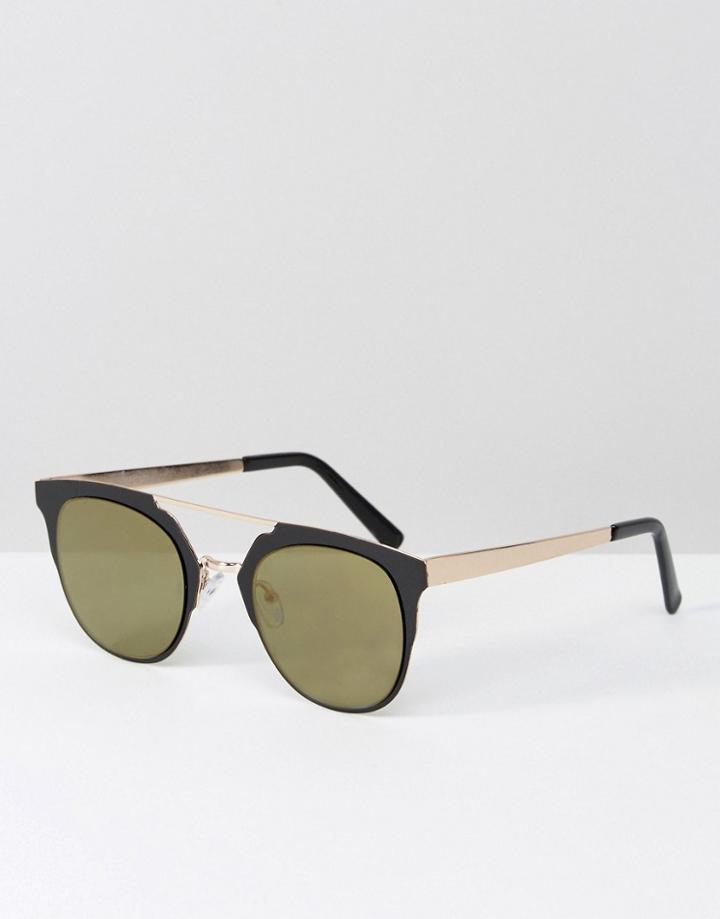 Asos Metal Round Sunglasses In Black With Gold Flash Lens - Black