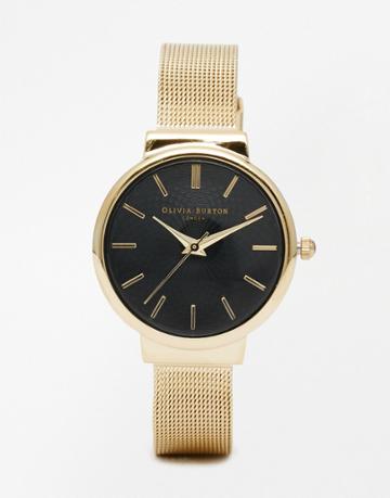 Olivia Burton Black & Gold Hackney Watch - Gold