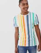 Brave Soul Rainbow Stripe T-shirt - White