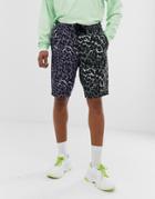 Asos Design Denim Basketball Shorts In Multi Leopard Print - Green