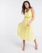 Asos Design Cami Plunge Midi Dress With Blouson Top In Lemon-yellow