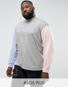 Asos Plus Oversized Long Sleeve T-shirt With Temptation Print & Turtleneck - Gray