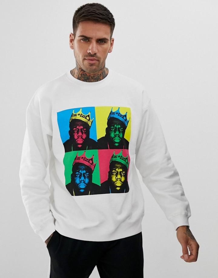 Pull & Bear Biggie Sweatshirt In White - Black