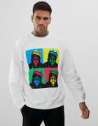 Pull & Bear Biggie Sweatshirt In White - Black