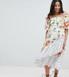 Asos Design Maternity Bandeau Midi Dress With Ruffle Detail In Mixed Print - Multi