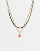 Topshop Beaded Fruit Charm Multirow Necklace In Gold