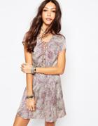 Wyldr Hayley Tea Dress In Animal Print With Lace Up Front - Multi