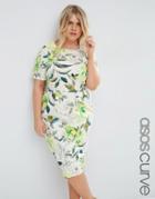 Asos Curve Wiggle Dress In Water Color Floral Print - Floral Print