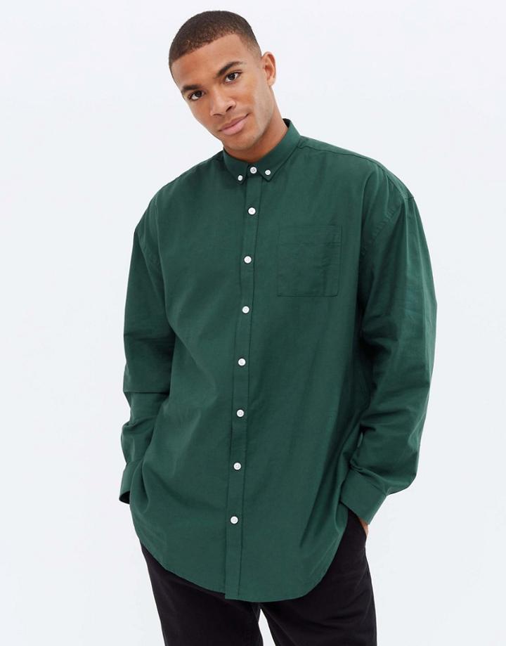 New Look Smart Long Sleeve 90's Oversized Oxford Shirt In Green