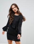 Qed London Dress With Frill Detail - Black