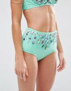 Asos Frozen Gem Embellished High Waist Bikini Bottom - Green