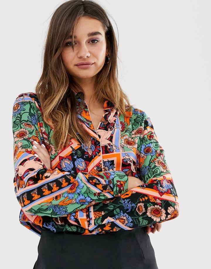 Monki Multi Color Scarf Print Blouse - Multi