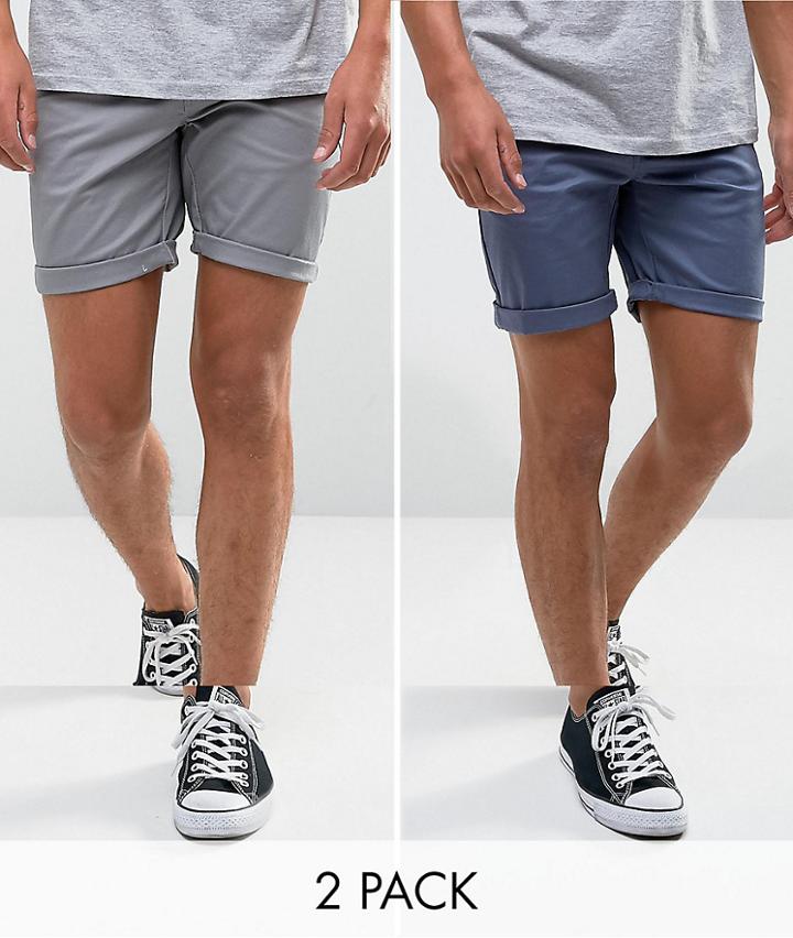 Asos 2 Pack Slim Chino Shorts In Gray & Blue Save