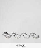 Asos Design Pack Of 4 Burnished Engraved Rings - Silver