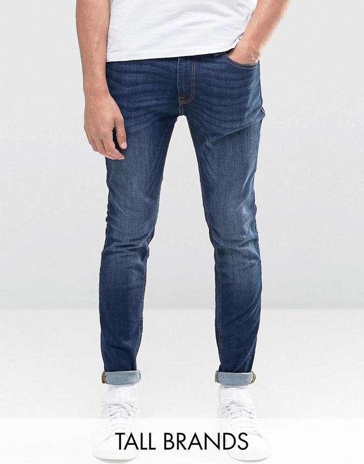 Jack & Jones Tall Intelligence Skinny Jeans In Mid Blue Wash - Black