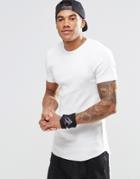 Asos Extreme Muscle Longline T-shirt In Rib With Curved Hem In Off White - Off White