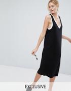 Monki Contrast Trim V Neck Midi Dress - Black