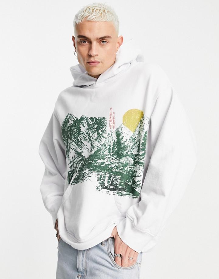 Jaded London Oversized Mountain Scene Hoodie In White