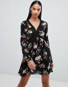 Boohoo Long Sleeve Smock Dress In Floral - Black