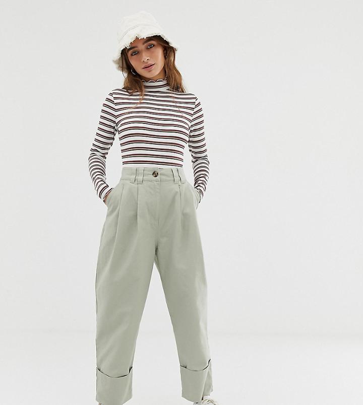Asos Design Petite Ovoid Peg Pants With Deep Turn Up - Green
