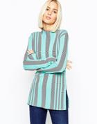 Asos Tunic In Structured Knit Vertical Stripe - Mint