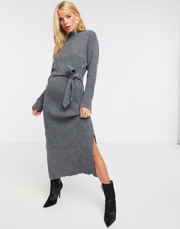Unique21 Rollneck Maxi Sweater Dress In Gray-grey