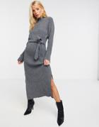 Unique21 Rollneck Maxi Sweater Dress In Gray-grey