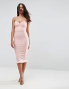 Asos Faux Fur Hem Bandeau Midi Dress - Pink