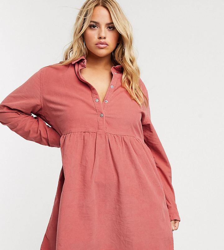 Missguided Plus Cord Smock Dress In Rose-pink
