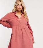 Missguided Plus Cord Smock Dress In Rose-pink