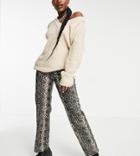 Only Exclusive Faux Leather Wide Leg Pants In Snake Print-gray