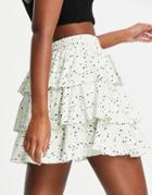 Asos Design Ruffle Mini Skirt In Mint Floral Print-multi