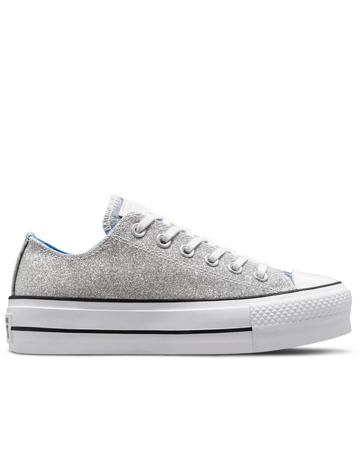 Converse Chuck Taylor All Star Ox Lift Hybrid Shine Glitter Platform Sneakers In Silver/multi