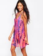 Asos Swing Dress In Bright Tie Dye Print - Pink