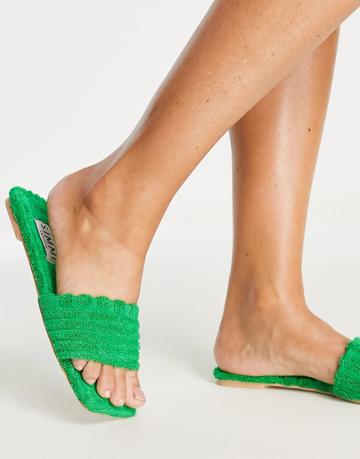 Simmi London Towelling Flat Sandal In Green