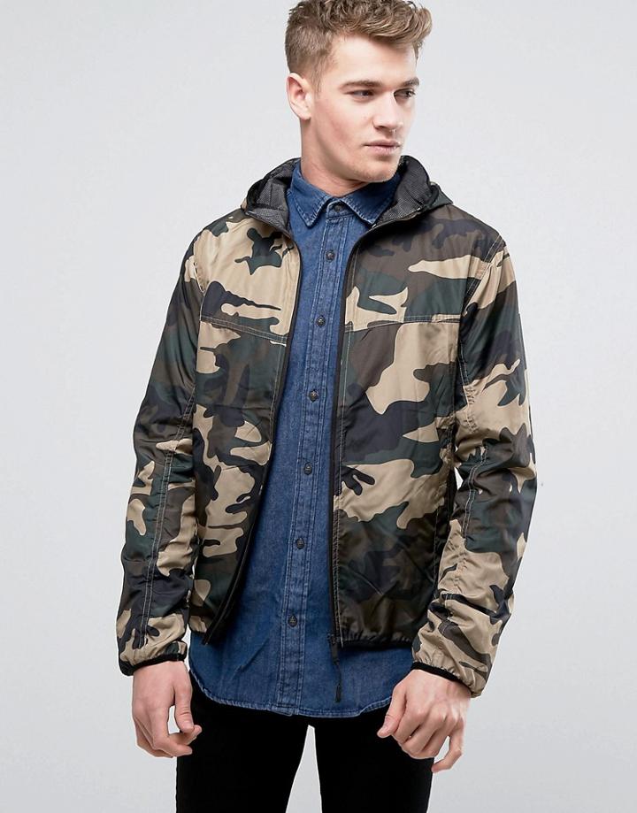 Brave Soul Festival Camo Lightweight Wind Runner Jacket - Green