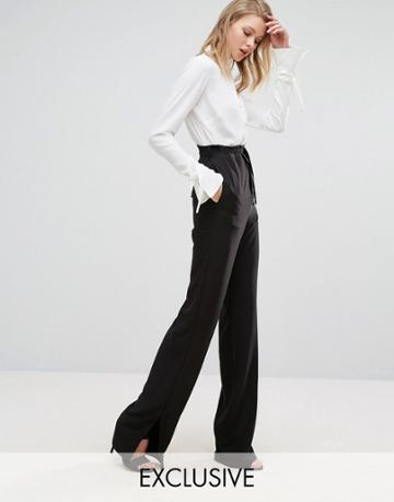 Alter Tall Tie Waist Wide Leg Pant With Side Split - Black