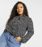 Simply Be Pussybow Blouse In Black Floral Print-multi