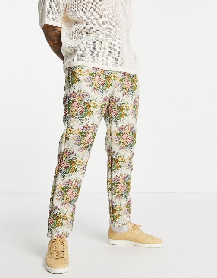 Asos Design Skater Fit Pants In Floral Jacquard-multi