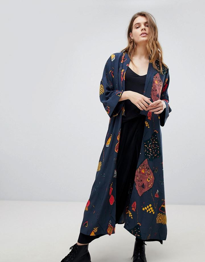 Weekday Floral Printed Kimono - Blue